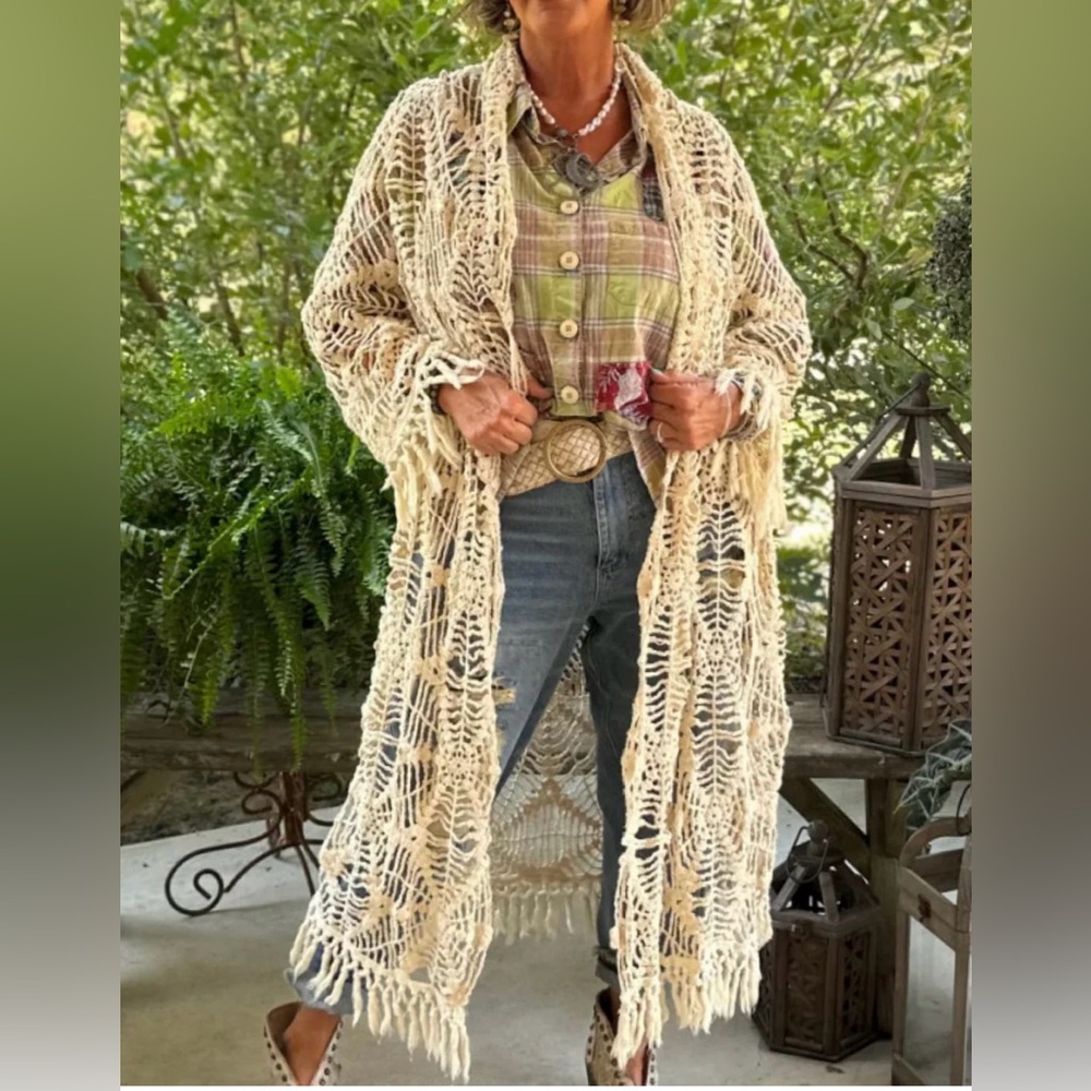 🌙 Jaded Gypsy Star Dreamer Duster | Boho Crochet Kimono | One Size